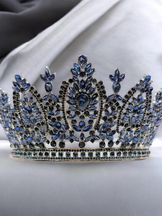 Royal blue crystal crown, silver tiara, beauty pageant crown, bridal headpiece main image 4